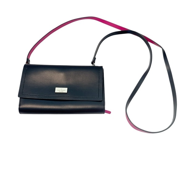 Kate Spade Magenta Black Crossbody Shoulder Wallet Purse Logo Flaw - Picture 2 of 9